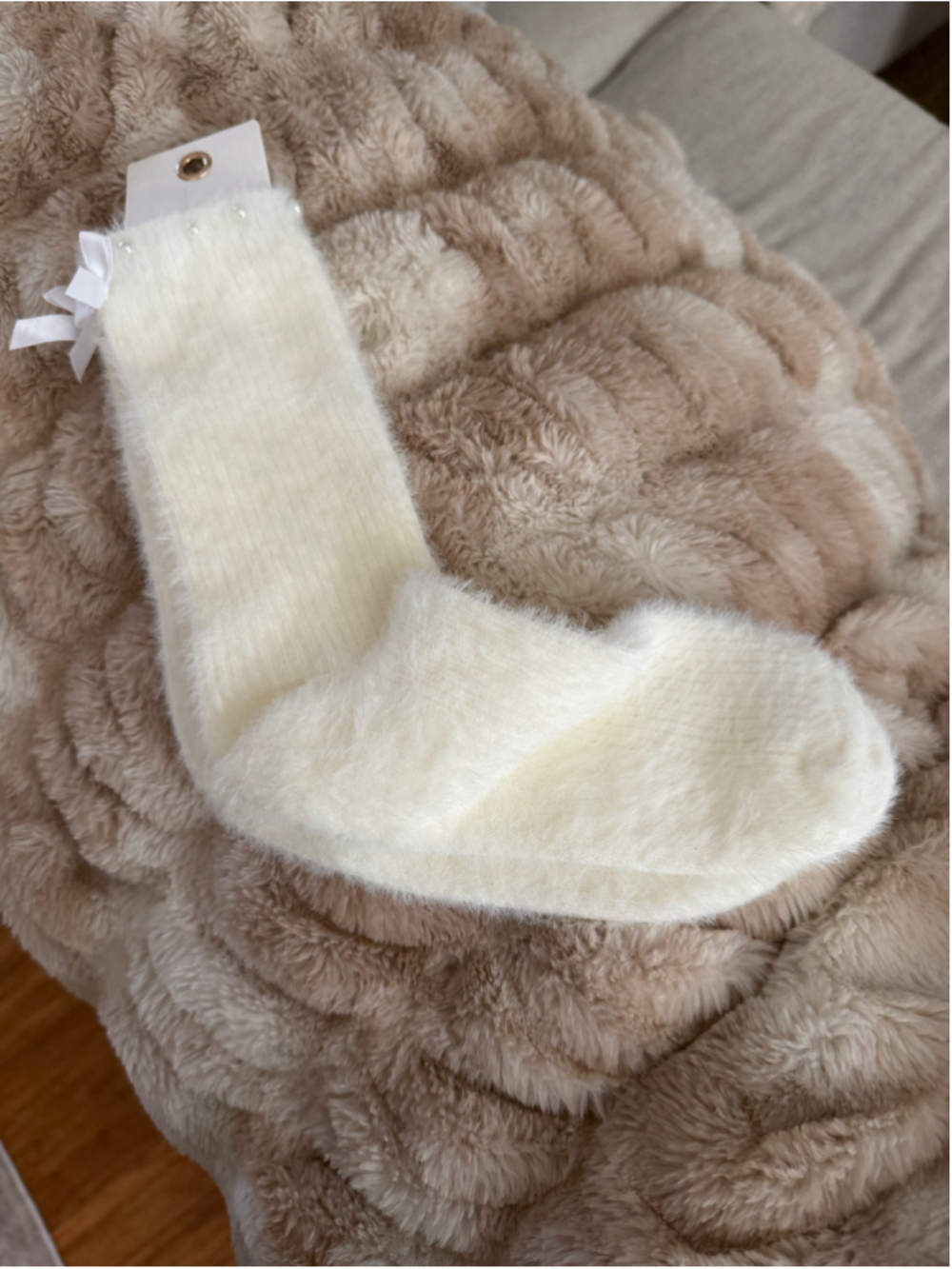 Women's Altar'd State Fuzzy Bow Socks One Size Ivory
